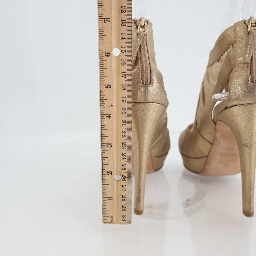 Fendi Heels Women's Size 5.5 Gold Metallic Leather Fabric Platform - Picture 7 of 13